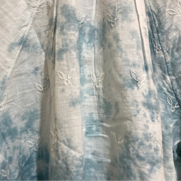 ANTHROPOLOGIE Olivia Embroidered Tie-Dye Blouse Top New NWT Size XS blue white - Picture 9 of 10